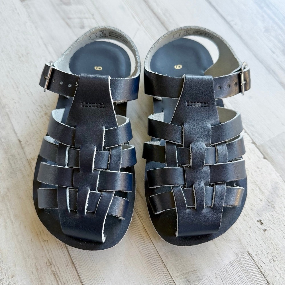 NWOB Sun-San Sailor Salt Water Sandals Navy Blue Fisherman Leather Toddler sz 9